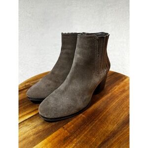 Blondo Waterproof Suede Ankle Boots Taupe Grey Stacked Block Heel Size‎ 8M B6745